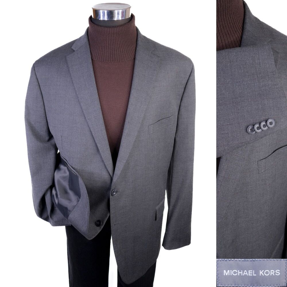 Michael Kors Sport Coat Jacket Check Gray Blazer Sz 50R Poly 2-Buttons EUC